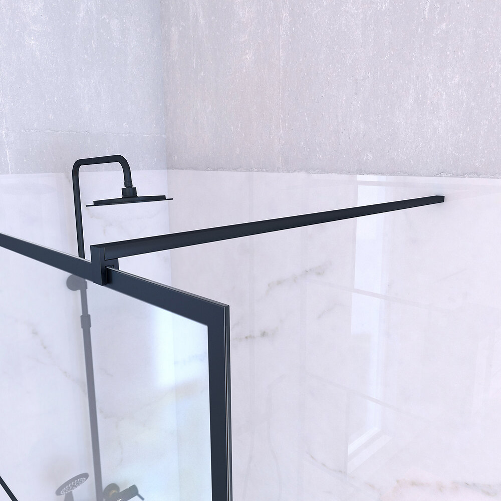 AURLANE - Paroi de Douche 120 cm Sérigraphie Noire et Receveur Blanc 80x120 + Colonne de Douche Mécanique - large
