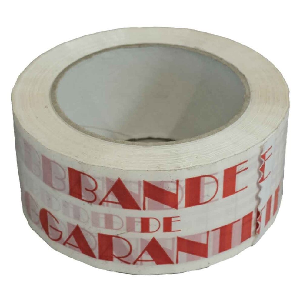 TECPLAST - Ruban adhésif d'emballage 28µ blanc imprimé "BANDE DE GARANTIE" en rouge - rouleau adhésif d'expédition 50 mm x 100 m - large