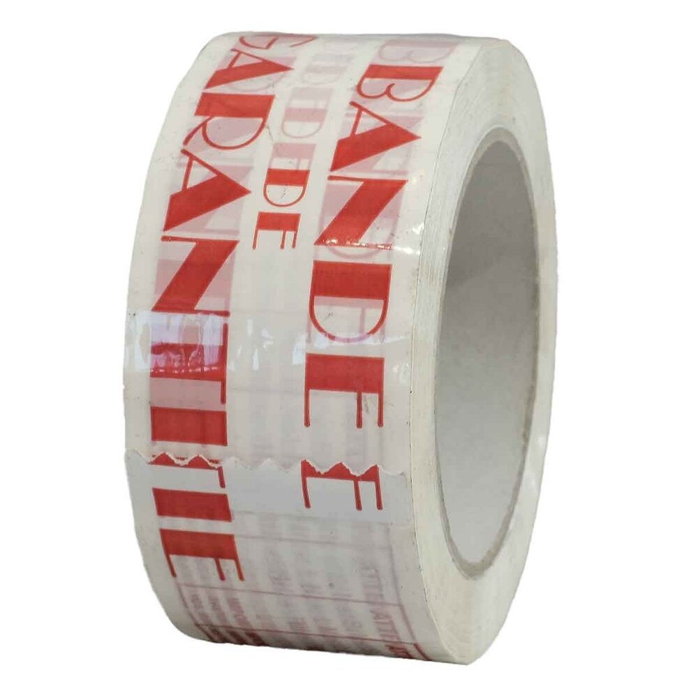 TECPLAST - Ruban adhésif d'emballage 28µ blanc imprimé "BANDE DE GARANTIE" en rouge - rouleau adhésif d'expédition 50 mm x 100 m - large