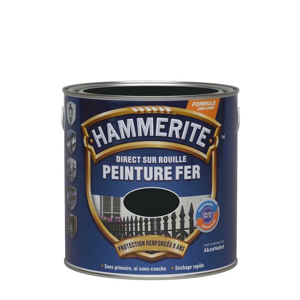 HAMMERITE - Peinture fer Hammerite Direct sur Rouille Satin Noir 2,5L - large