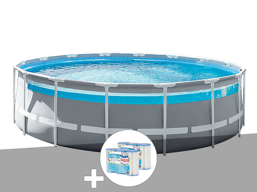 INTEX - Kit piscine tubulaire Intex Prism Frame Clear Window ronde 4,88 x 1,22 m + 6 cartouches de filtration - large
