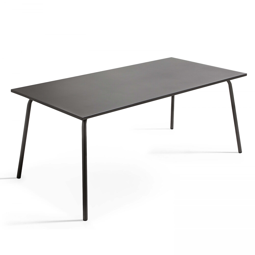 OVIALA - Table de jardin et 6 fauteuils en métal gris - large