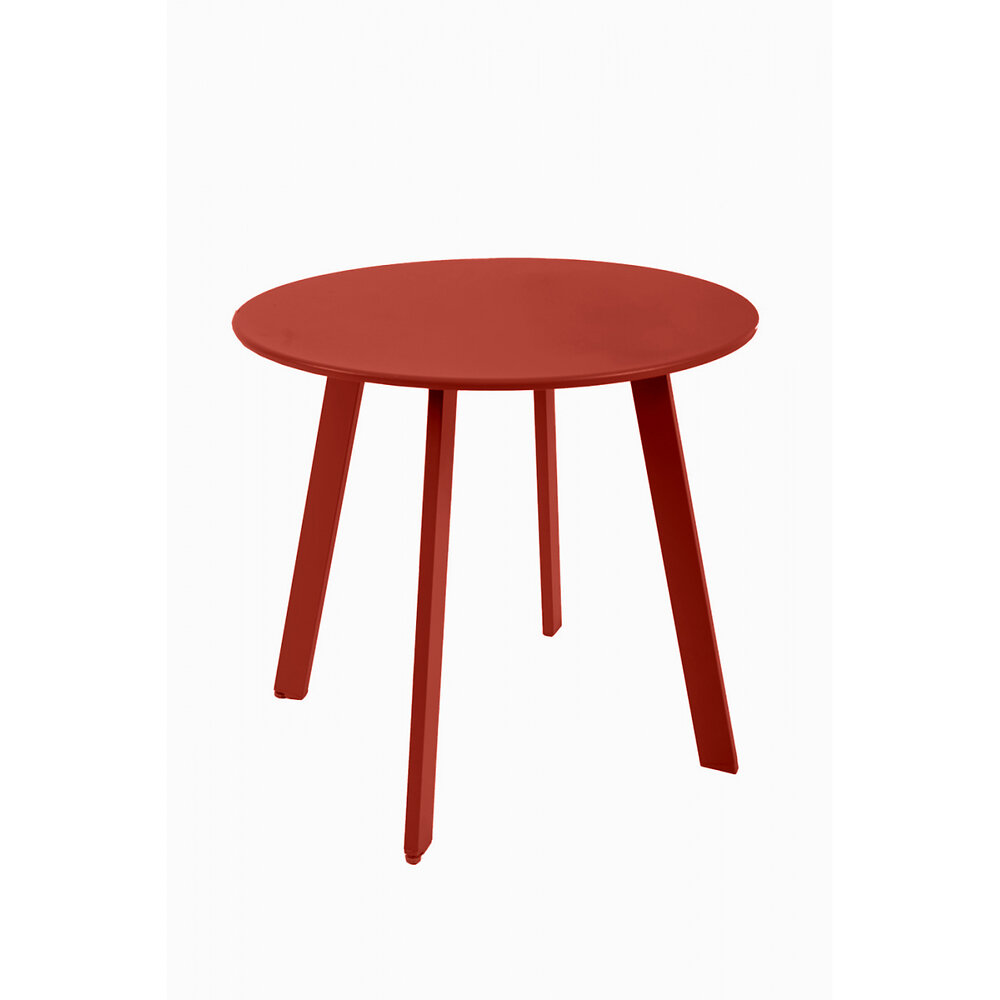 table basse ronde en acier terracotta mat