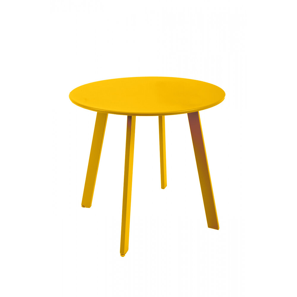 table basse ronde en acier jaune solaire mat
