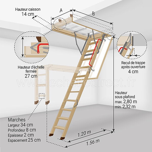 Escalier escamotable mural: dimensions de tremie de 60x100cm - ADJM/60/100