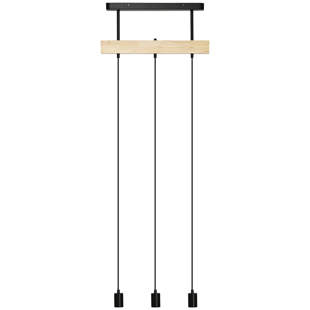 lustre suspension style industriel 3 lampes 40 w max. hauteur réglable dim. 50l x 8l x 33h cm métal noir bois hévéa