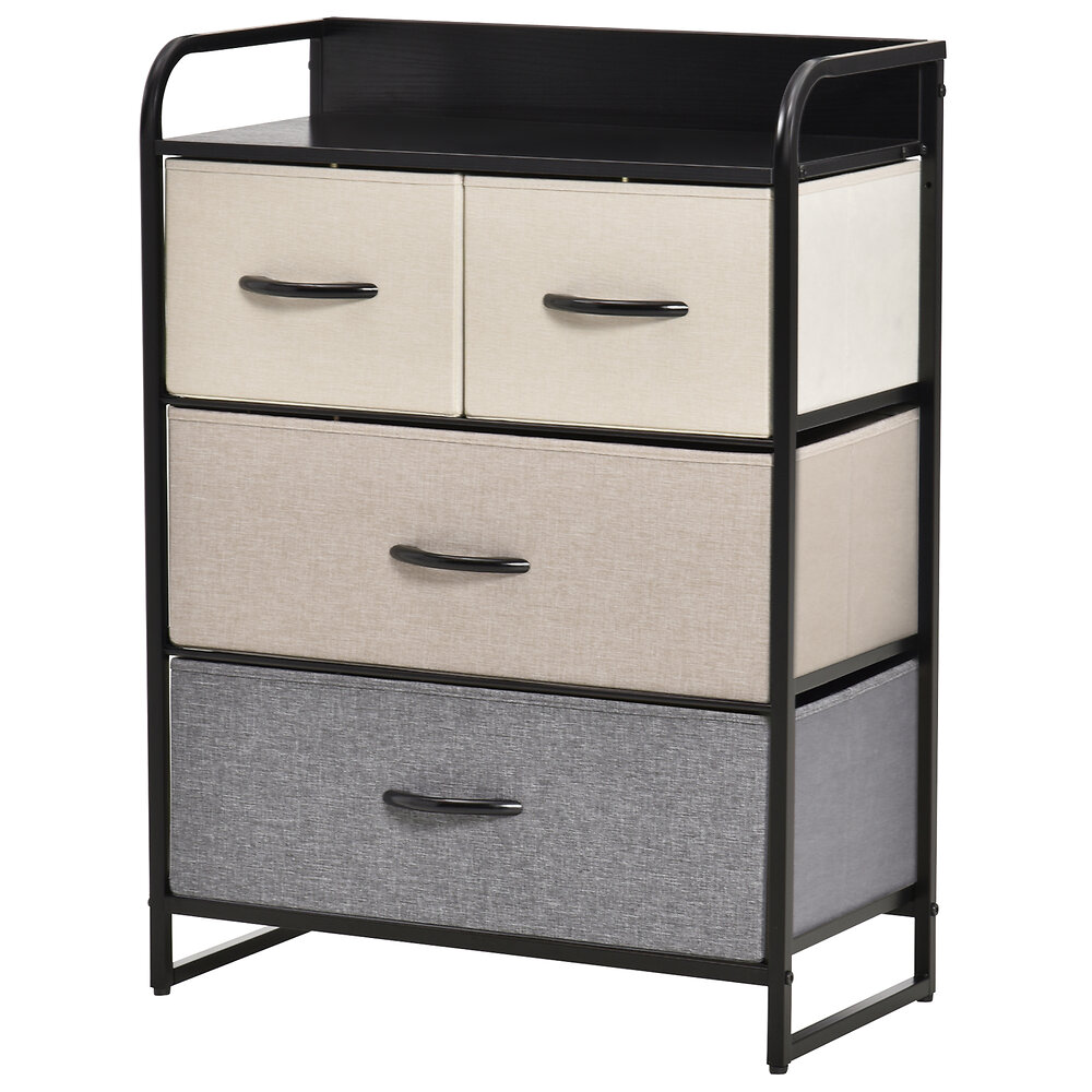 meuble de rangement chiffonnier 4 tiroirs en tissu 58 x 29 x 78,5 cm noir gris écru beige