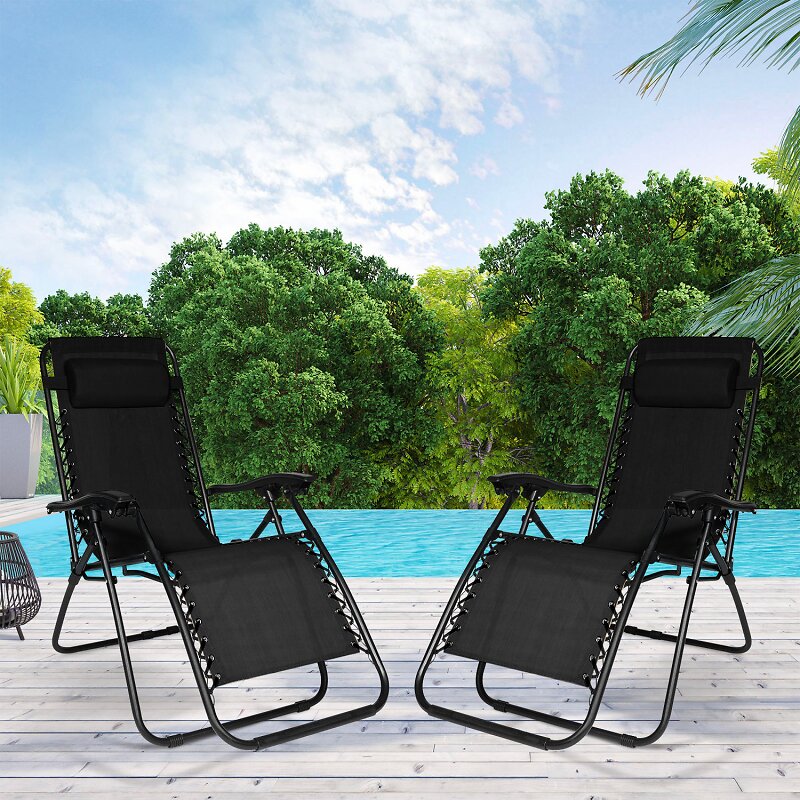 lot de 2 fauteuils de jardin inclinables relax grand confort noir