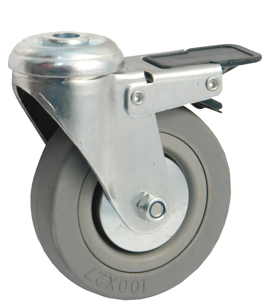 AVL - Roulette 100mm caoutchouc gris a il trou pivotante avec frein 5 - AVL - 5529100L - large