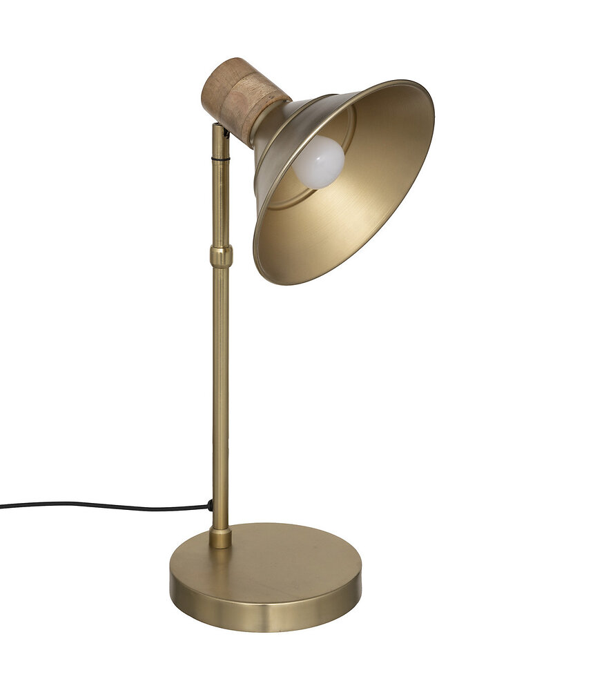 lampe à poser en métal doré et bois de manguier h 45 cm