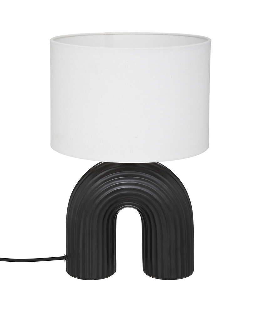 lampe à poser en céramique noire et abat-jour blanc h 40.5 cm