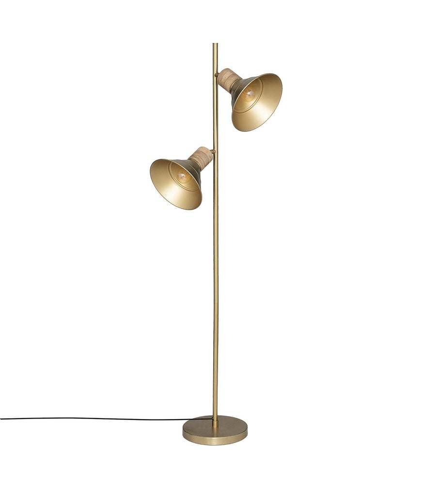 lampadaire en métal doré et bois de manguier h 151 cm