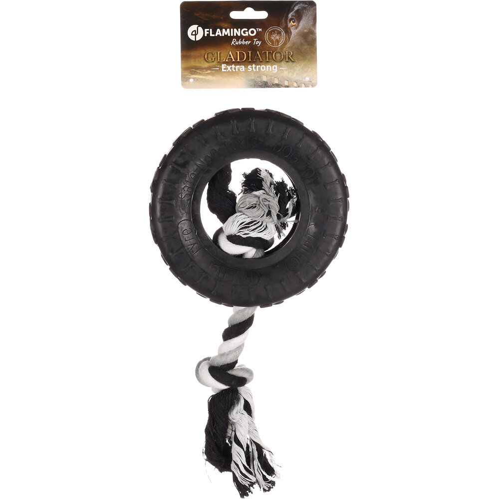 FLAMINGO PET PRODUCT - jouet caoutchouc gladiator pneu et corde 20 cm noir pour chien - large