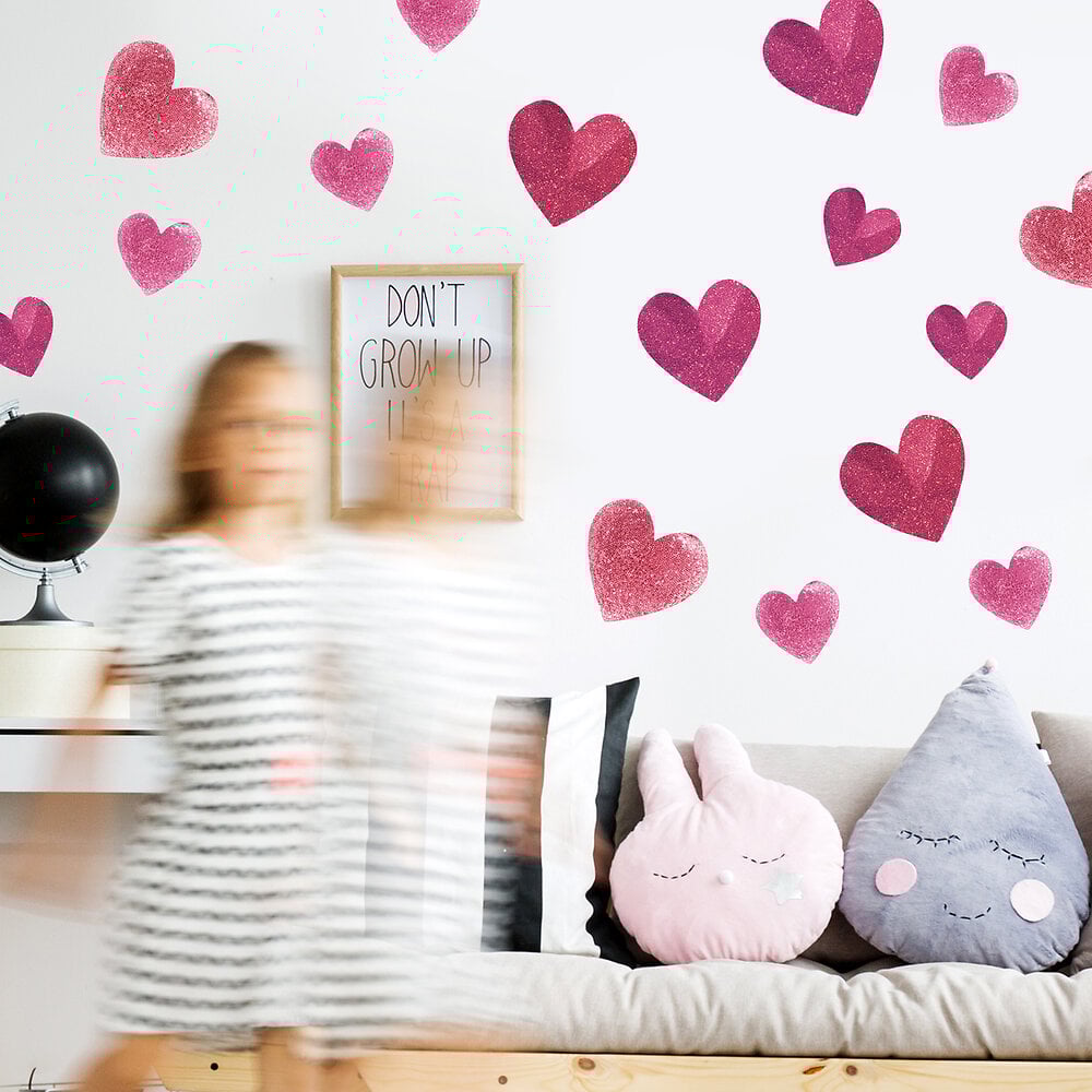 Sticker décoratif autocollant, coeurs roses fille effet brillant magnifiques, 48 cm X 68 cm