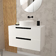 AURLANE - Meuble salle de bains 80 cm Blanc Laqué à suspendre - 2 tiroirs - Vasque Blanche Ø36 cm - JAZZ - vignette