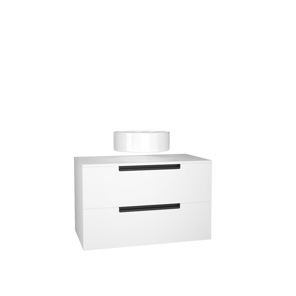 AURLANE - Meuble salle de bains 80 cm Blanc Laqué à suspendre - 2 tiroirs - Vasque Blanche Ø36 cm - JAZZ - large