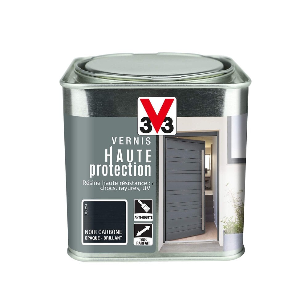V33 BOIS - Vernis Haute protection Brillant Noir carbone Pot 0.75l - large