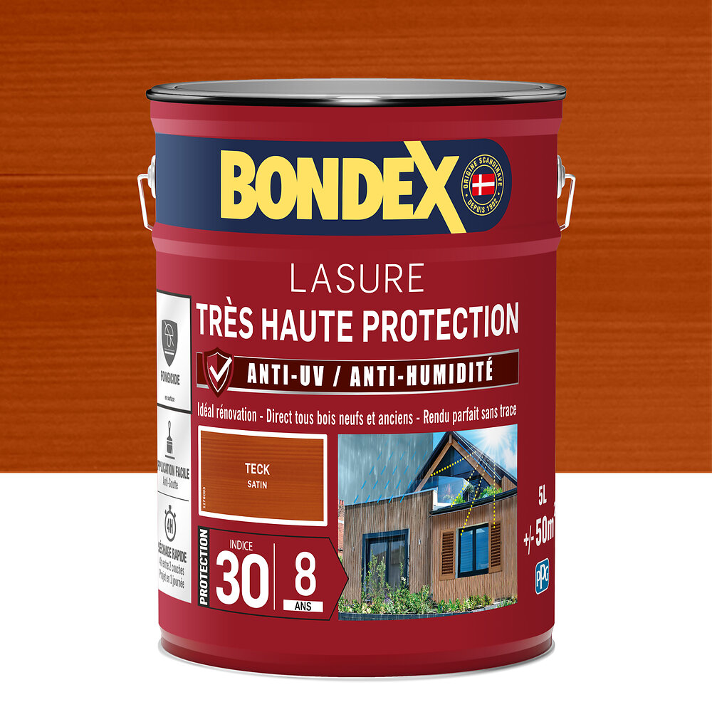 BONDEX - Lasure Très Haute Protection Indice 30-8Ans Teck Satin- 5L - large