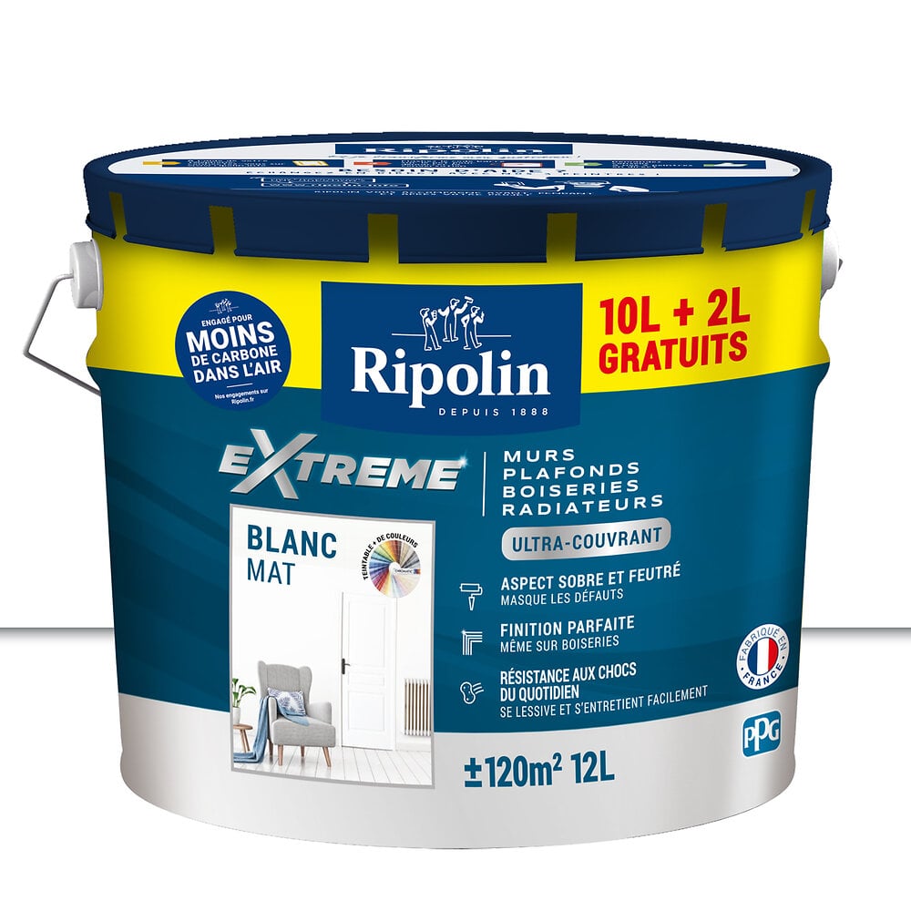 Peinture RIPOLIN Extrême Murs Plaf Boiseries Radiateurs Blc Mat 10+2L Bricorama