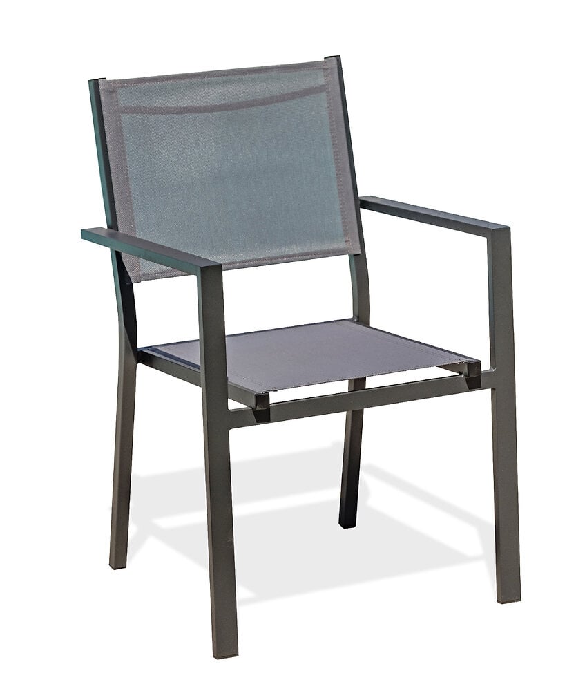 fauteuil de jardin empilable en aluminium et toile plastifiée grise - tolede