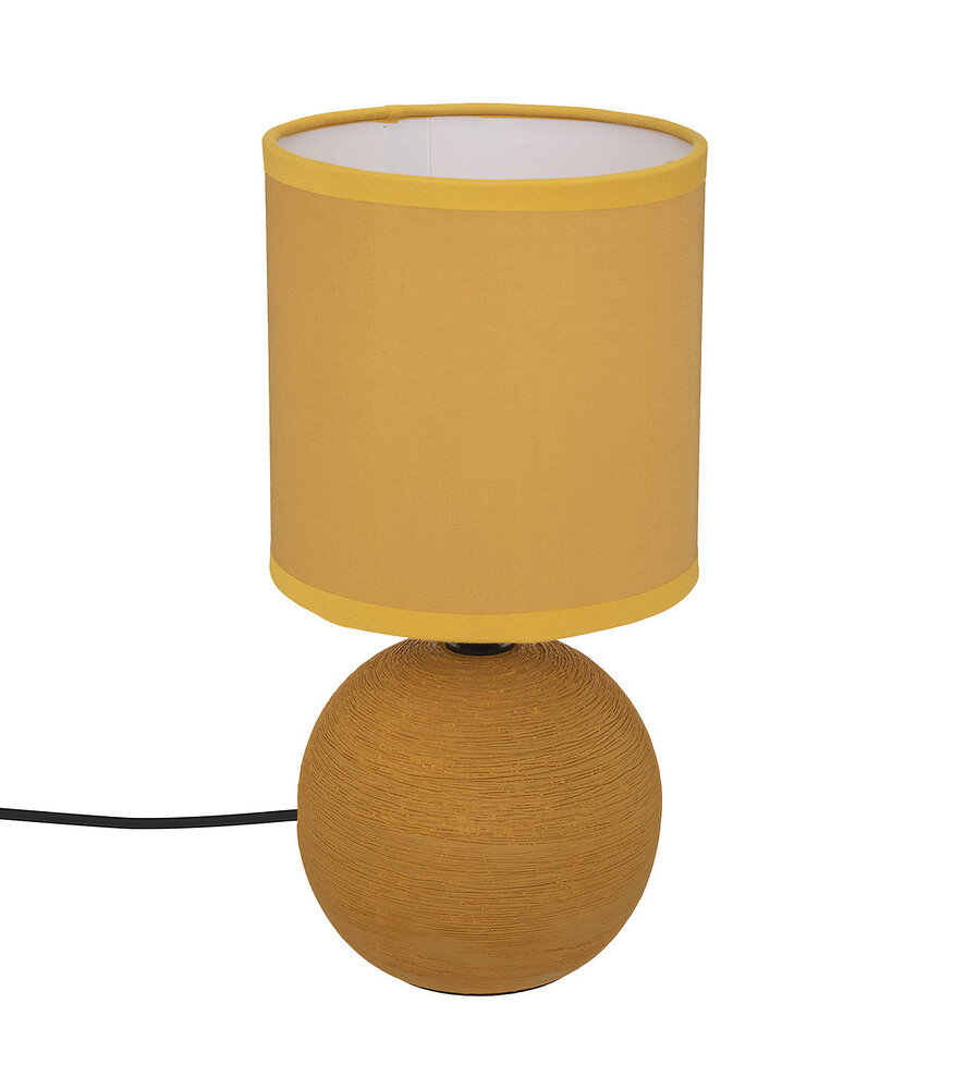 lampe en céramique pied boule striée jaune ocre