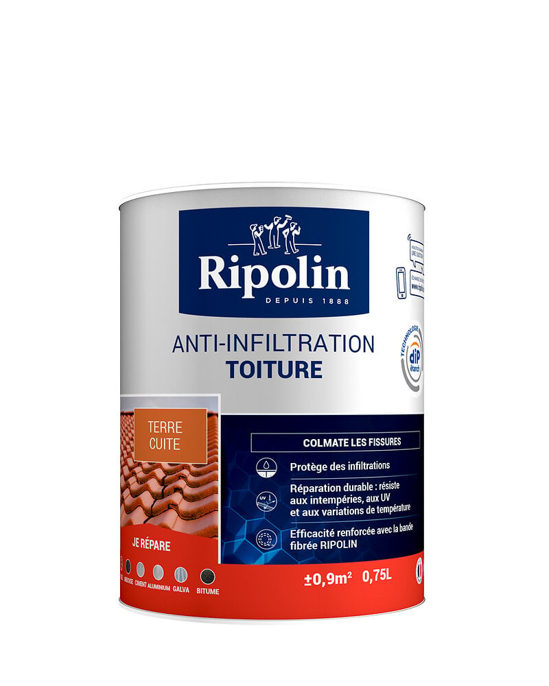 RIPOLIN - Etanchéité anti-infiltration toiture Terre cuite 0.75l - large