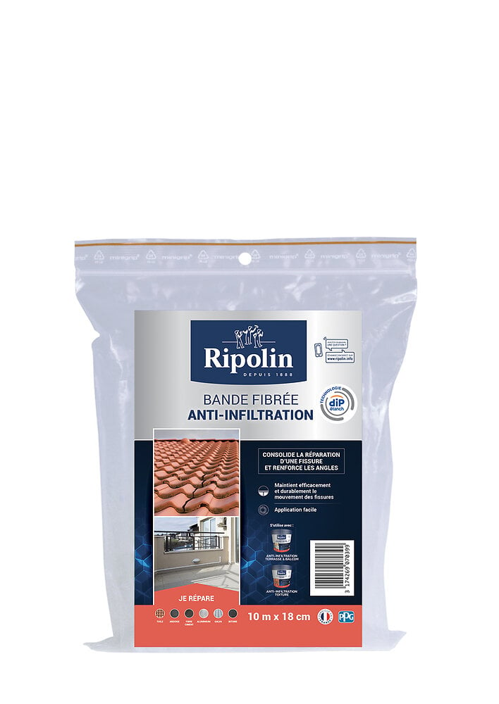 RIPOLIN - Bande anti-infiltration fibrée 10mx18cm - large