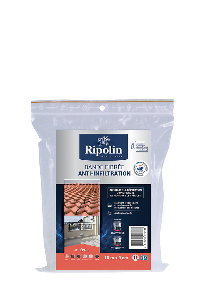 RIPOLIN - Bande anti-infiltration fibrée 10mx9cm - large