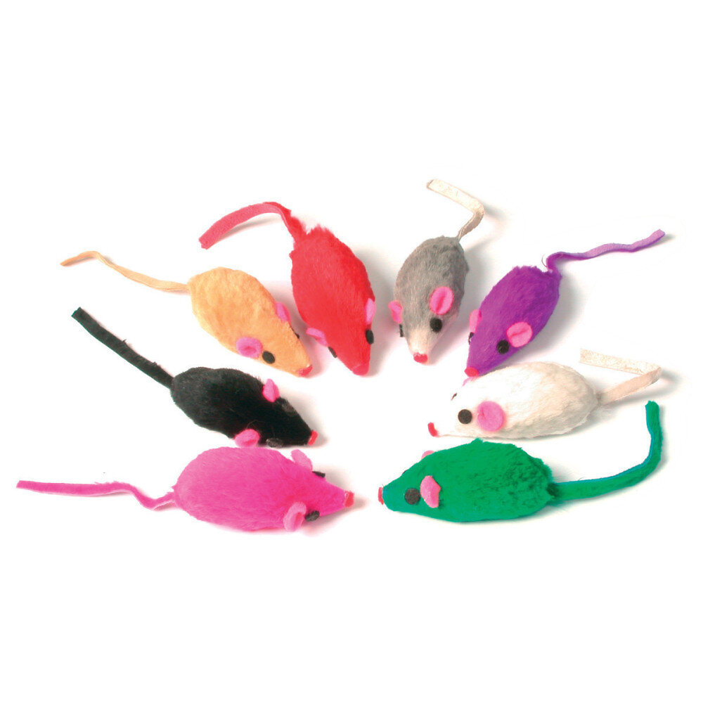 8 souris en fourrure, jouet pour chat, multi couleur .