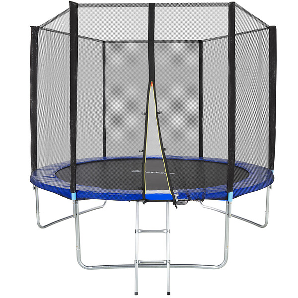 HOMCOM Trampoline pour enfant Ø 223 cm avec filet de sécurité, échelle et  porte zippée - usage extérieur intérieur - bleu