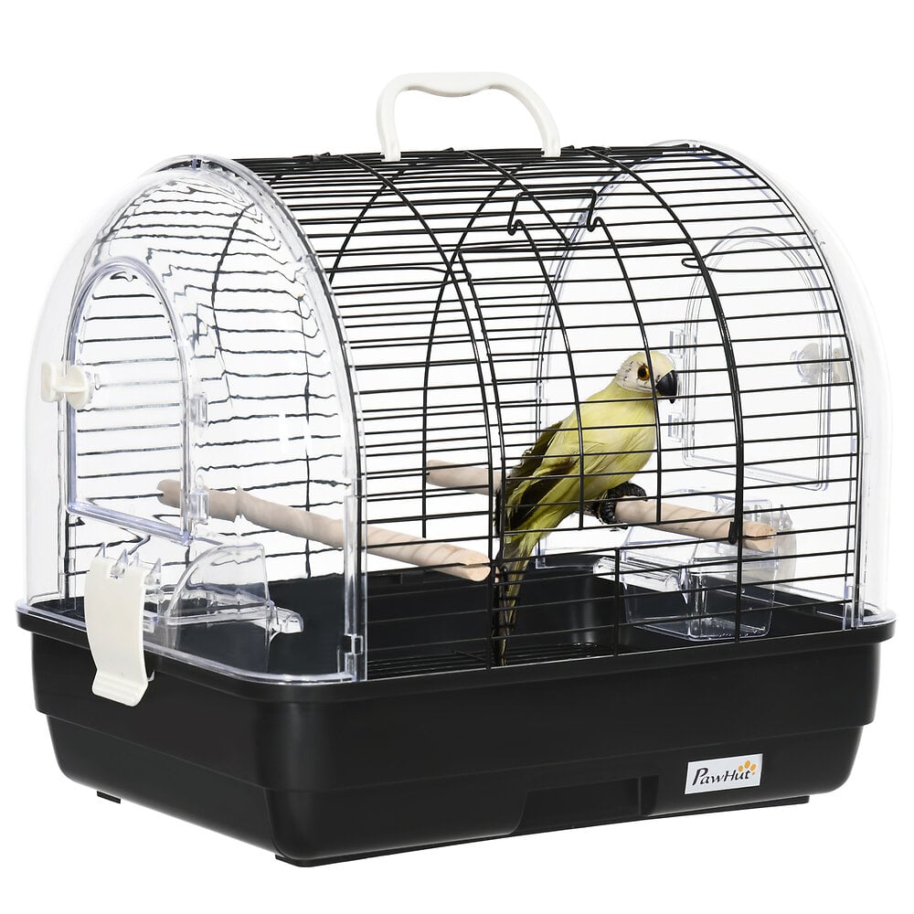 PAWHUT Cage à oiseaux sur roulettes - étagère, plateau déjection, 3  perchoirs, 4 mangeoirs, 2 portes, 8 trappes, accessoires - acier noir pas  cher 