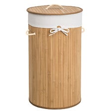 Panier à linge corbeille à linge bac à linge bambou pliable couvercle sac  amovible 3 poignées PU 40L x 30l x 60H cm beige
