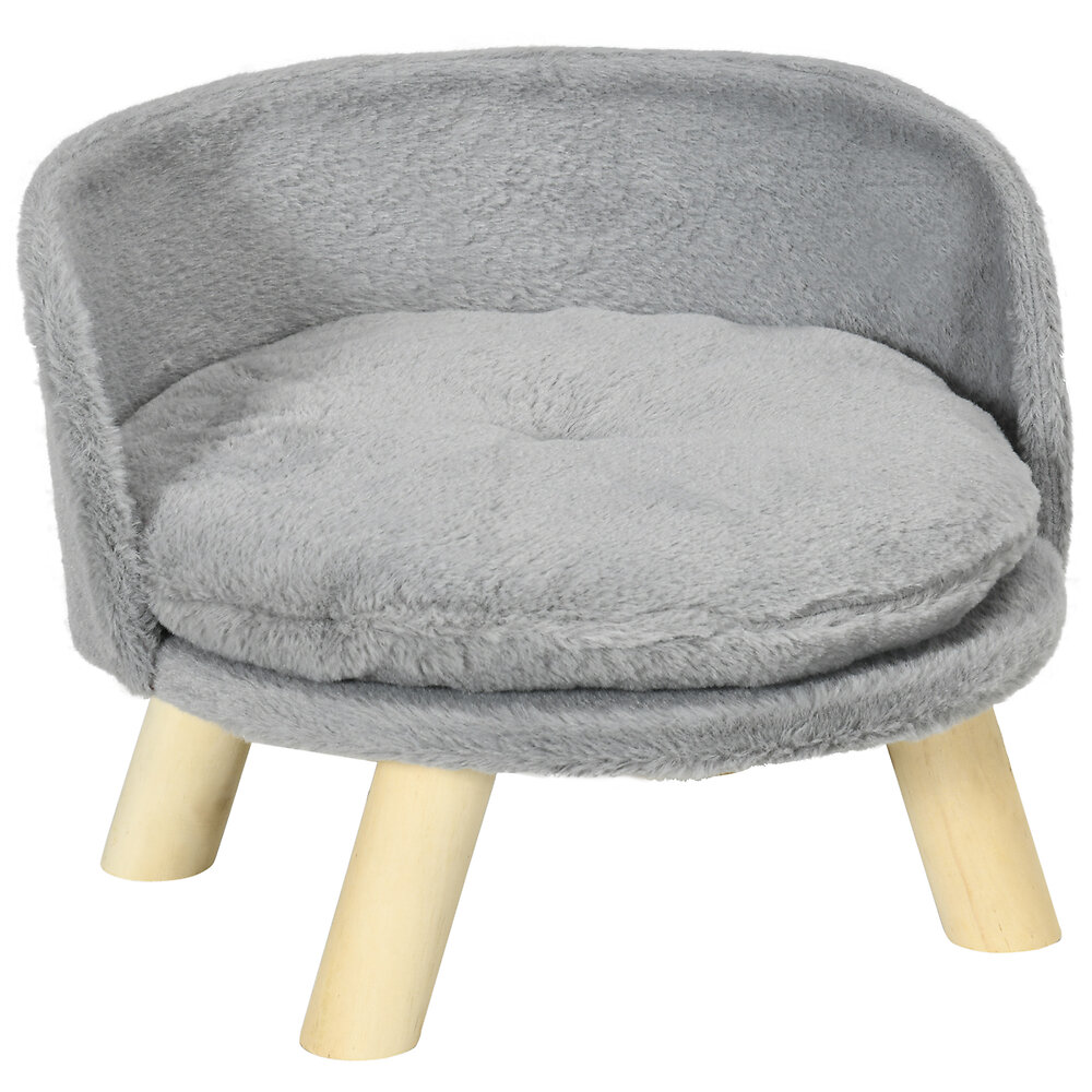 canapé lit panier pour chien design scandinave coussin moelleux amovible pieds en bois ø 40,5 x 33h cm gris