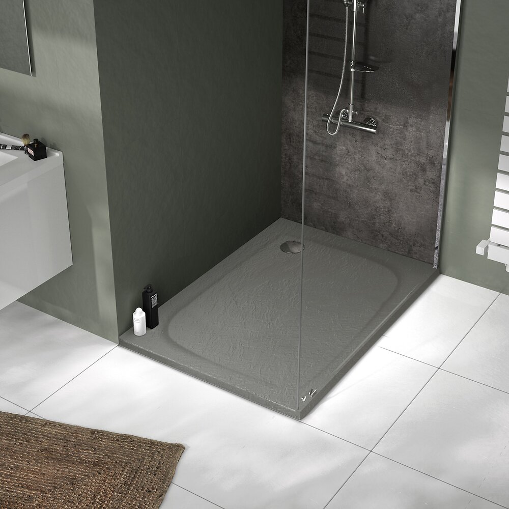 ALLIBERT - Receveur de douche extra-plat texture effet pierre MOONEO RECTANGLE 120 x 80 cm gris - large