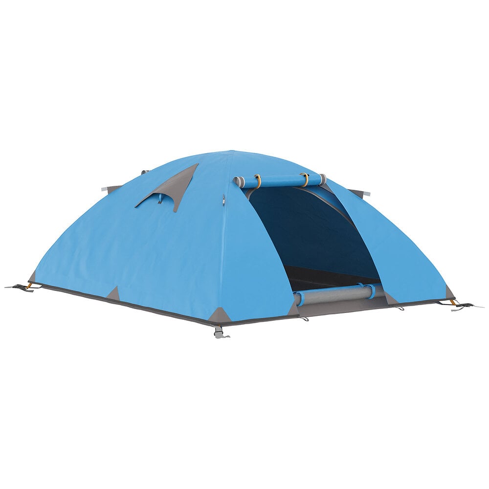 Outsunny Tente de camping 3 personnes avec portes zippées, poche de rangement  sac de transport inclus - fibre verre polyester tissu Oxford dim. 210L x  210l x 119H cm vert et gris