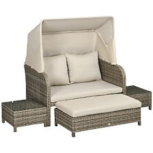 OUTSUNNY Ensemble salon de jardin 2 places 4 pcs - canapé, repose-pied ...