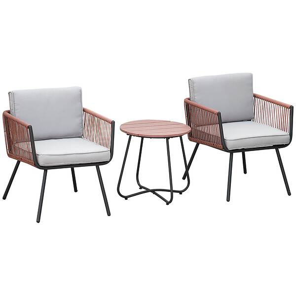 Giantex ensemble de bistro de conversation pour patio, ensemble de meubles  en rotin 3 pièces avec table ronde & 2 fauteuils avec coussins pour patio,  jardin, terrasse, balcon - Conforama