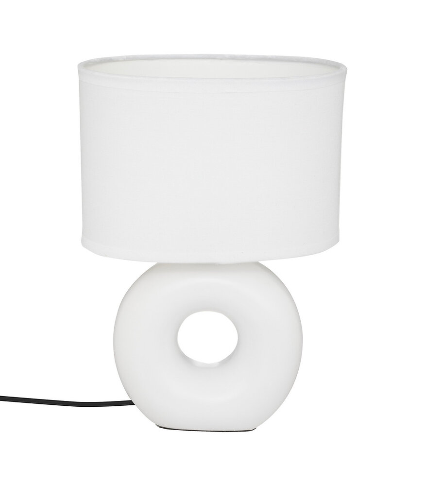 lampe à poser blanc mat pied en céramique et abat-jour en coton h 25 cm