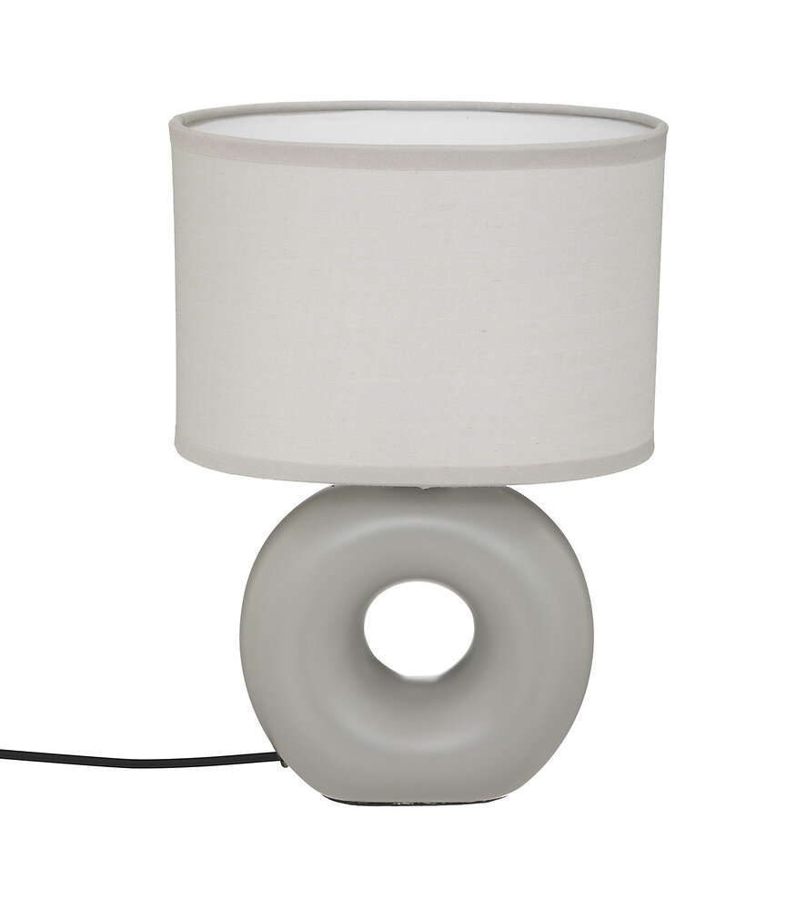 lampe à poser gris mat pied en céramique et abat-jour en coton h 25 cm
