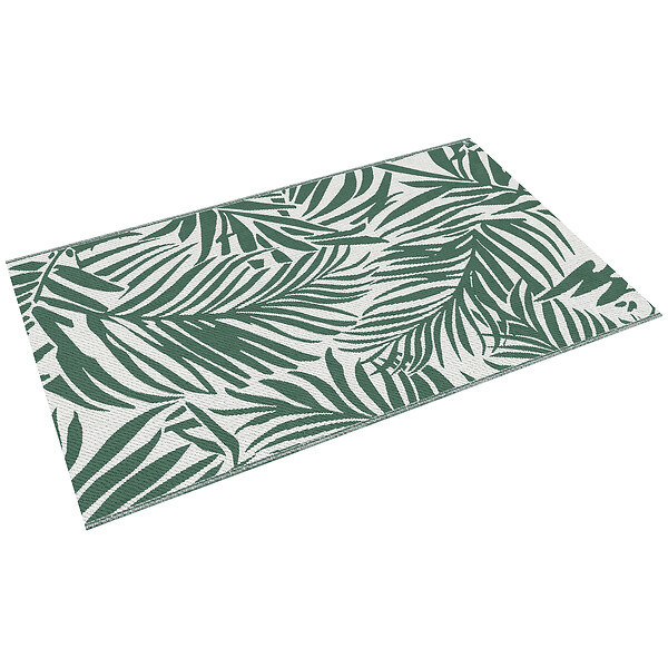 Tapis extérieur motif feuilles - tapis réversible - dim. 2,43L x 1,52l m,  ép. 3 mm - PP haute densité 310 g/m² vert blanc
