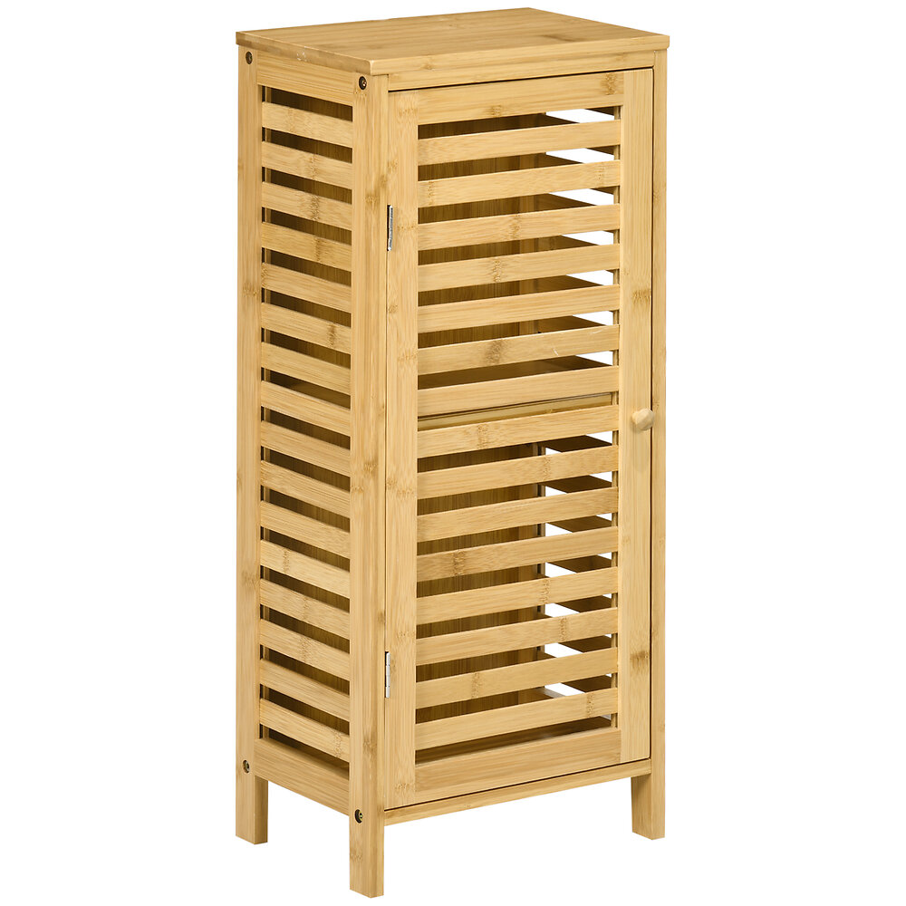 meuble bas de salle de bain une porte - étagère réglable - bois de bambou verni