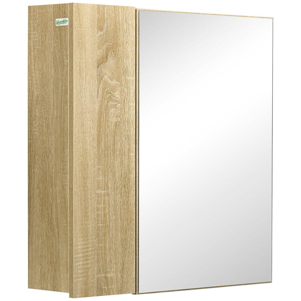 armoire miroir de salle de bain - 2 portes, 2 étagères - kit installation murale fourni - panneaux aspect chêne clair