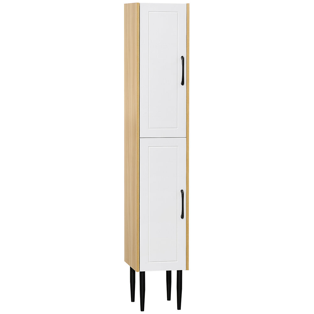 meuble colonne de salle de bain 2 portes 2 étagères aspect bois clair blanc