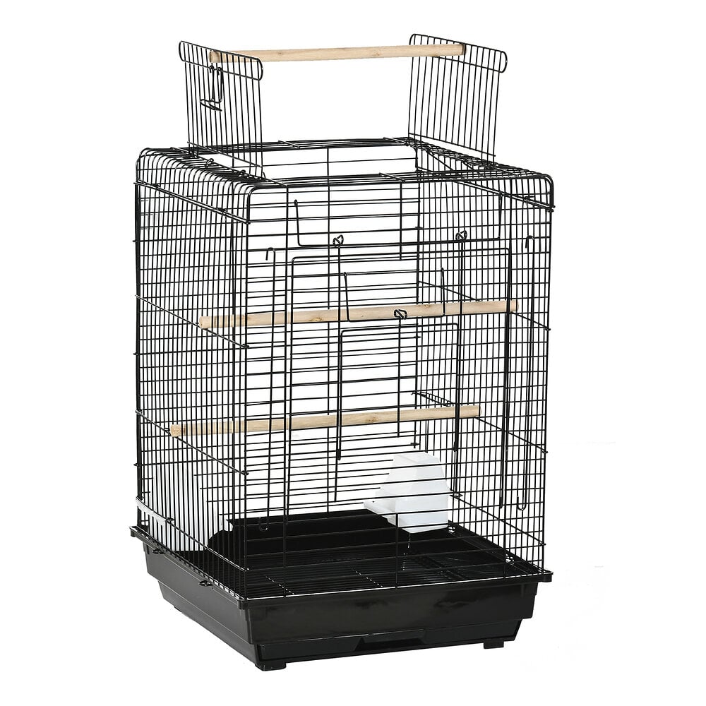 PAWHUT PawHut Cage à Oiseaux Portable avec 4 Mangeoires et 4 Perchoirs  Pratique 81 x 48 x 163 cm Noir et Gris pas cher 