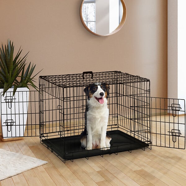 Cage pour chien pliable avec 2 portes verrouillable plateau amovible et  housse de protection 122x75x81cm