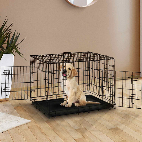 VOUNOT Cage pour chien pliable avec 2 portes verrouillable plateau amovible  et housse de protection 92x58x64cm