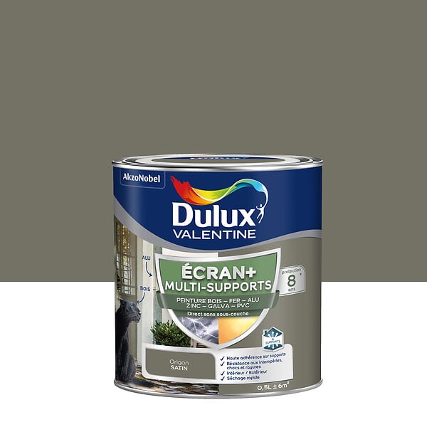 Dulux Valentine Peinture Ecran+ Multi-Supports Extérieure Façades - Crépis,  Briques, Ciment, Enduit, Alu, Zinc, PVC - Couleur Longue Tenue - Mat Gris