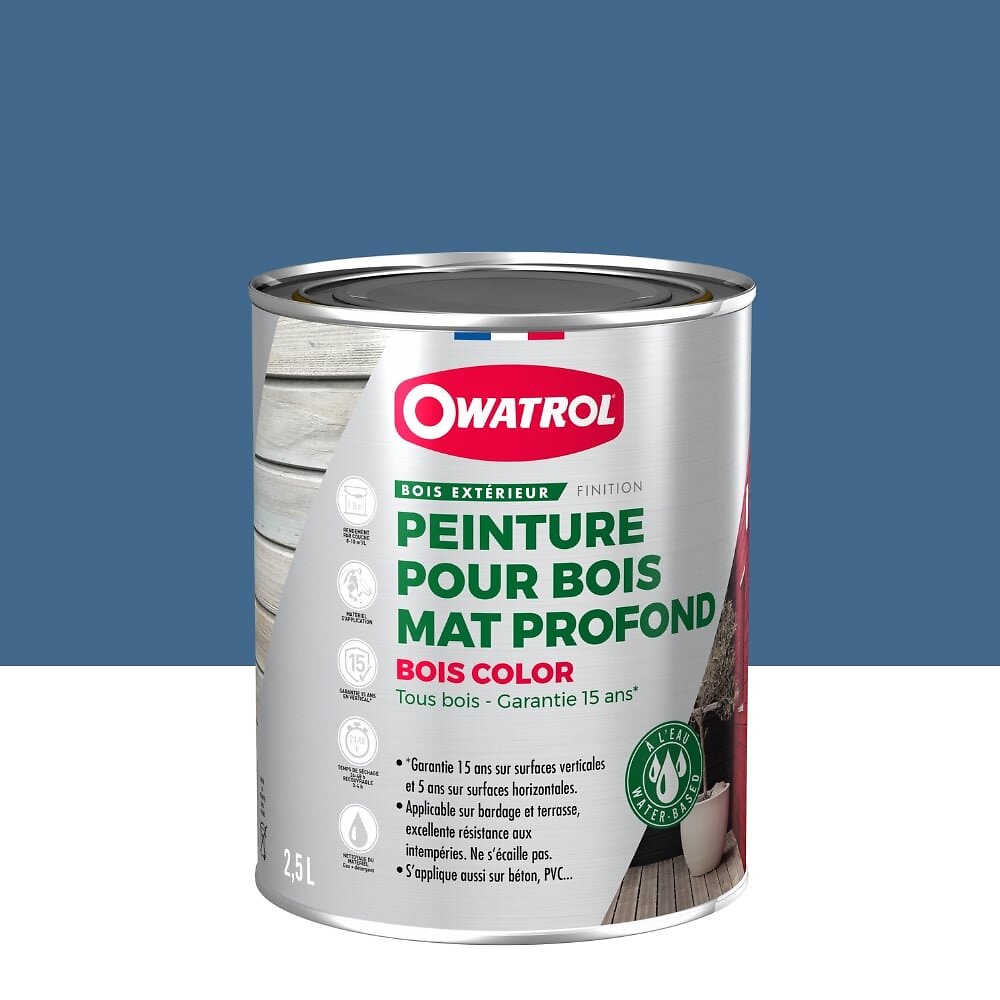 Peinture pour bois extérieur opaque - Finition Mate Owatrol BOIS COLOR Noir  Profond (RAL 9005) 2.5 litres