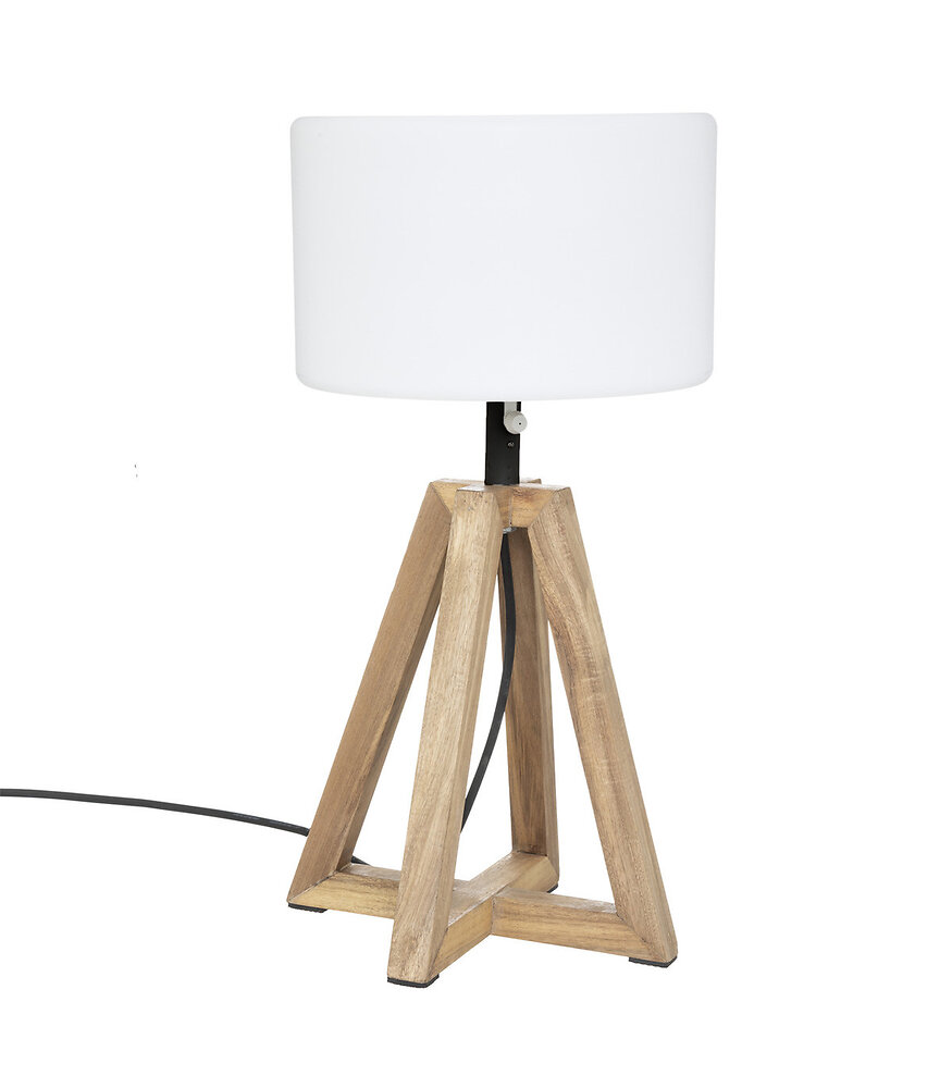 lampe à poser d'extérieur pieds en bois d'acacia et abat-jour blanc h 58 cm