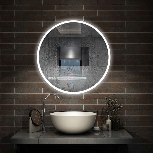 LED rond miroir anti-buée de salle de bain Monochrome tactile 90x90cm